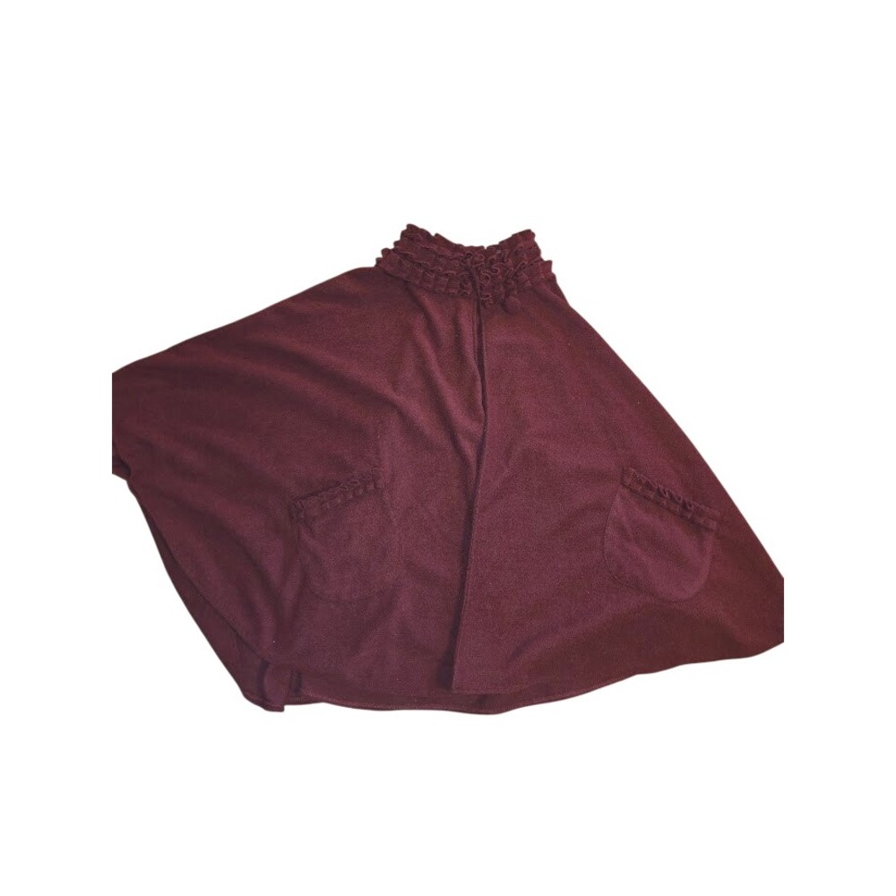 Le Moda Women Burgundy Fleece Ruffle Collar Shawl Wrap with Pockets One Size